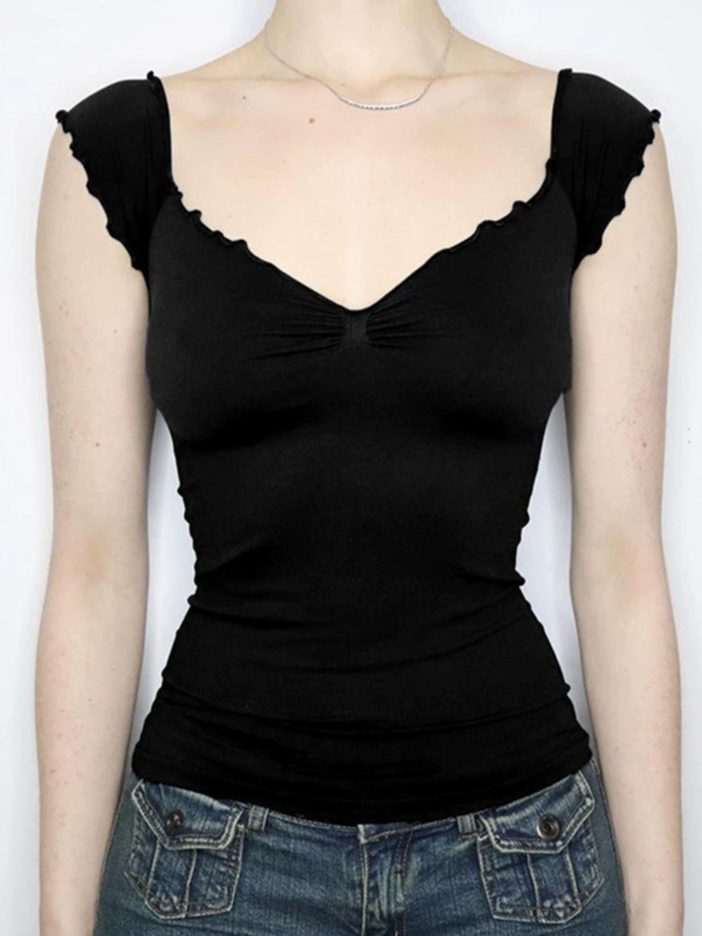 Zara Pure Solid Color Collar Short Sleeve Tee Summer Slim Fit